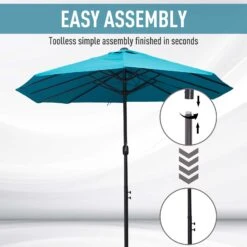 Outsunny Patio Umbrella 15ft Double-Sided Outdoor Market Extra Large Umbrella With Crank Handle For Deck, Lawn, Backyard And Pool, Blue -Outsunny UMVb10180c19b0330