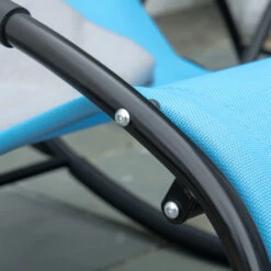 Outsunny Outdoor Rocking Chair Patio Pool Lounger With Pillow, Rocker With Breathable Mesh Fabric, Curved Armrests For Backyard, Deck, And Poolside, Blue -Outsunny UPp3d61815db7eabb