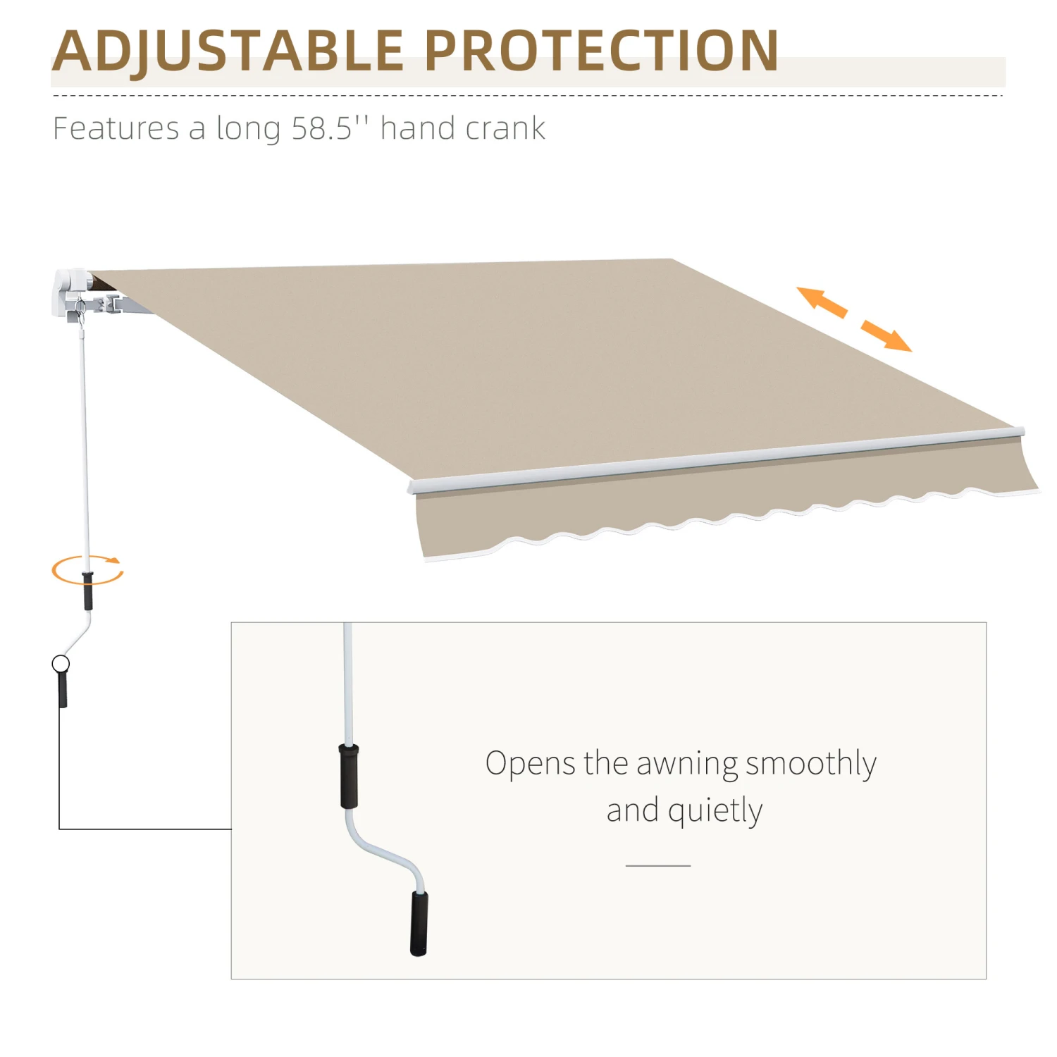 Outsunny 12' X 10' Retractable Awning Patio Awnings Sun Shade Shelter With Manual Crank Handle, 280g/m² UV & Water-Resistant Fabric And Aluminum Frame For Deck, Balcony, Yard, Beige 5 Outsunny 12' X 10' Retractable Awning Patio Awnings Sun Shade Shelter With Manual Crank Handle, 280g/m² UV & Water-Resistant Fabric And Aluminum Frame For Deck, Balcony, Yard, Beige - Image 5