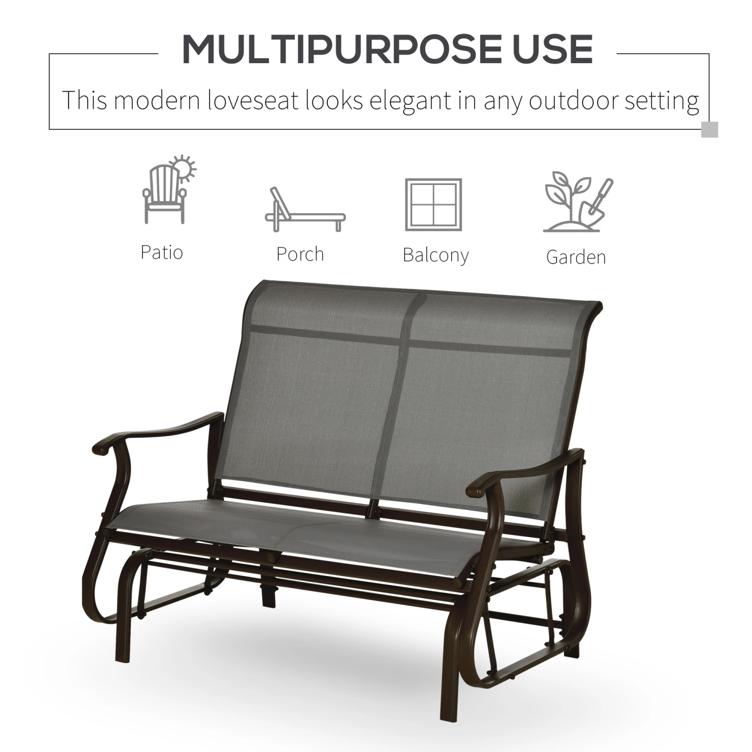 Outsunny 2-Person Outdoor Glider Bench,Patio Glider Loveseat Chair With Powder Coated Steel Frame,2 Seats Porch Rocking Glider For Backyard, Lawn, Garden And Porch, Mixed Grey 6 Outsunny 2-Person Outdoor Glider Bench,Patio Glider Loveseat Chair With Powder Coated Steel Frame,2 Seats Porch Rocking Glider For Backyard, Lawn, Garden And Porch, Mixed Grey - Image 6