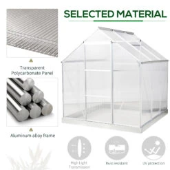 Outsunny 6' X 6' Hobby Greenhouse, Walk-in Polycarbonate Hot House Kit With Aluminum Frame, Sliding Door, Roof Vent, Silver -Outsunny Ud7d3217ed2fb9172