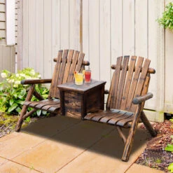 Outsunny Wooden Double Adirondack Chair Loveseat With Inset Ice Bucket, Rustic Aesethic, & Weather-Resistant Materials 20 Outsunny Wooden Double Adirondack Chair Loveseat With Inset Ice Bucket, Rustic Aesethic, & Weather-Resistant Materials -Outsunny Uj2f4317fb97ff3c6