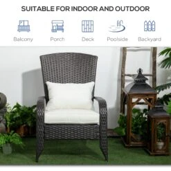 Outsunny Patio Wicker Adirondack Chair, Outdoor All-Weather Rattan Fire Pit Chairs W/ Soft Cushions, Tall Backrest, Tilted Seat, And Comfortable Armrests For Deck Or Garden, Cream White -Outsunny Unx7561867f5cbaa7