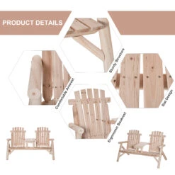 Outsunny Wooden Adirondack Chairs, Outdoor Double Seat Bench With Center Table For Patio, Backyard, Deck, Fire Pit, Natural -Outsunny UoXa0917f9169540d