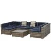 Outsunny 7-Piece Outdoor Wicker Patio Sofa Set, Modern Rattan Conversation Furniture Set With Cushions, Pillows And Tea Table - Blue