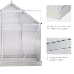 Outsunny 6' X 4' Hobby Greenhouse, Walk-in Polycarbonate Hot House Kit With Aluminum Frame, Sliding Door, Roof Vent, Silver 15 Outsunny 6' X 4' Hobby Greenhouse, Walk-in Polycarbonate Hot House Kit With Aluminum Frame, Sliding Door, Roof Vent, Silver -Outsunny Uvj75618243e727db