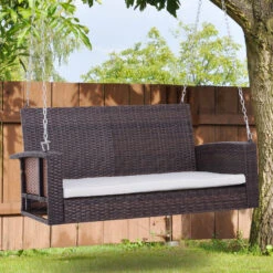 Outsunny 2 Person Wicker Hanging Swing Bench, Front Porch Swing Outdoor Chair With Cushions 550 Lbs. Weight Capacity For Backyard, Garden, Cream White 20 Outsunny 2 Person Wicker Hanging Swing Bench, Front Porch Swing Outdoor Chair With Cushions 550 Lbs. Weight Capacity For Backyard, Garden, Cream White -Outsunny Uw86ff1806103544d