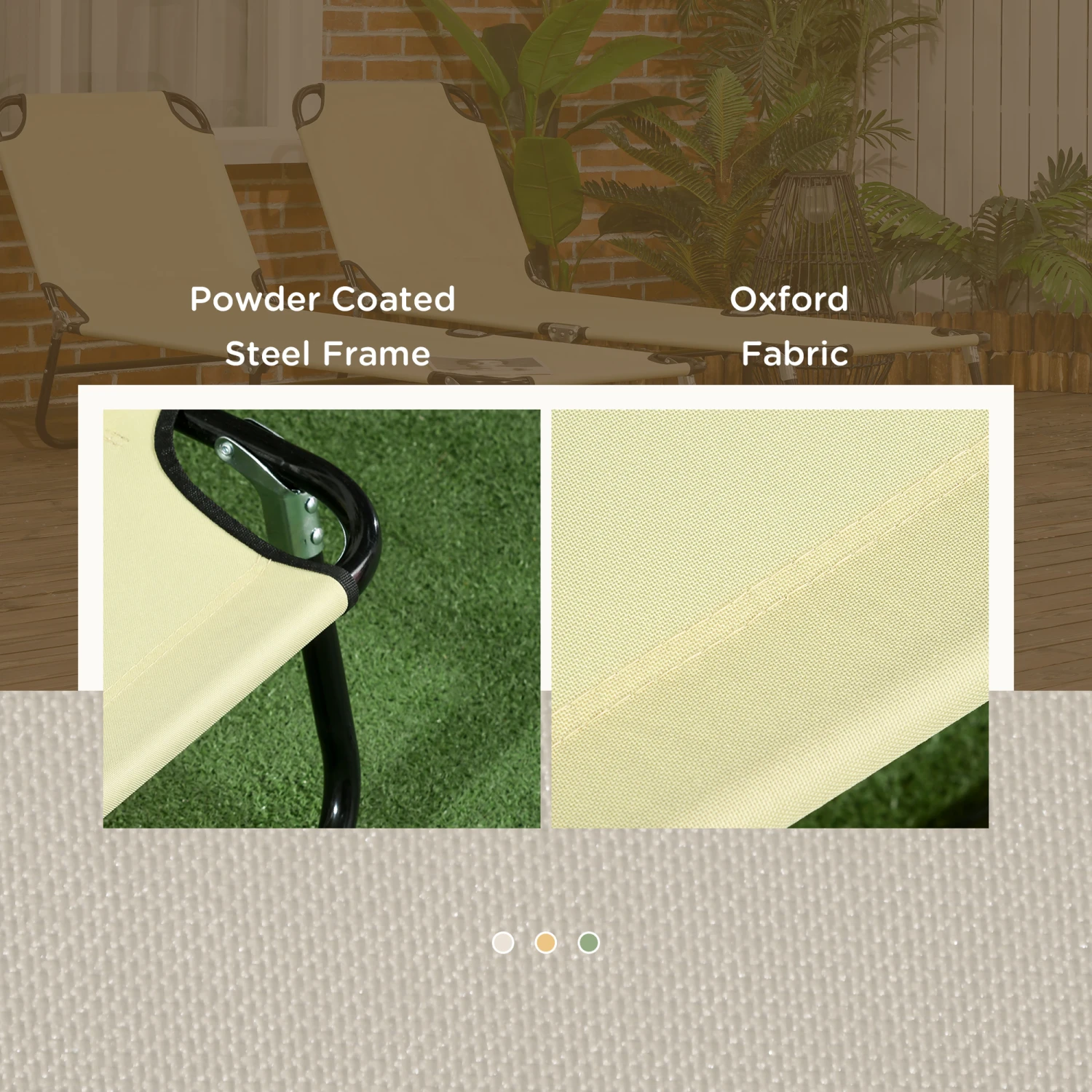 Outsunny Folding Chaise Lounge Pool Chairs, Outdoor Sun Tanning Chairs With Pillow, Reclining Back, Steel Frame & Breathable Mesh For Beach, Yard, Patio, Beige 6 Outsunny Folding Chaise Lounge Pool Chairs, Outdoor Sun Tanning Chairs With Pillow, Reclining Back, Steel Frame & Breathable Mesh For Beach, Yard, Patio, Beige - Image 6