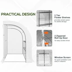 Outsunny 10' X 5' X 7' Outdoor Walk-In Greenhouse, Plant Nursery With Zippered Doors, PE Cover And 3 Wire Shelves, White -Outsunny V7T75617f911c9d57