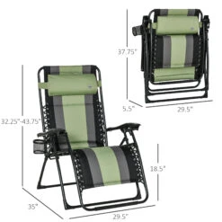 Outsunny XL Oversize Zero Gravity Recliner, Padded Patio Lounger Chair, Folding Chair With Adjustable Backrest, Cup Holder, And Headrest For Backyard, Poolside, Lawn, Striped, Green -Outsunny VFdc1717f2768d2b2