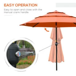 Outsunny 9' 3-Tier Patio Umbrella, Outdoor Market Umbrella With Crank And Push Button Tilt For Deck, Backyard And Lawn, Orange -Outsunny VGm88c180fa54a55e