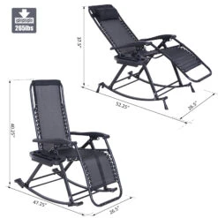 Outsunny Outdoor Rocking Chairs, Foldable Reclining Zero Gravity Lounge Rocker W/ Pillow, Cup & Phone Holder, Combo Design W/ Folding Legs, Black -Outsunny VHYc171821eaa6f73