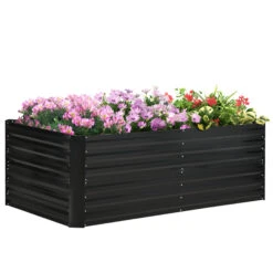 Outsunny Galvanized Raised Garden Bed, Steel Outdoor Planters With Reinforced Rods,, 71'' X 36'' X 23'', Black