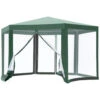 Outsunny 13ft X 13ft Outdoor Party Tent Hexagon Sun Shelter Canopy With Protective Mesh Screen Walls & Proper Sun Protection, Green