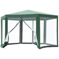 Outsunny 13ft X 13ft Outdoor Party Tent Hexagon Sun Shelter Canopy With Protective Mesh Screen Walls & Proper Sun Protection, Green
