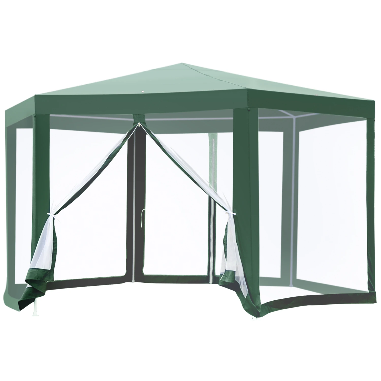 Outsunny 13ft X 13ft Outdoor Party Tent Hexagon Sun Shelter Canopy With Protective Mesh Screen Walls & Proper Sun Protection, Green 1 Outsunny 13ft X 13ft Outdoor Party Tent Hexagon Sun Shelter Canopy With Protective Mesh Screen Walls & Proper Sun Protection, Green