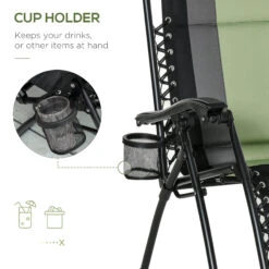 Outsunny XL Oversize Zero Gravity Recliner, Padded Patio Lounger Chair, Folding Chair With Adjustable Backrest, Cup Holder, And Headrest For Backyard, Poolside, Lawn, Striped, Green -Outsunny VUo88c17f2768d2b2