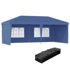 Outsunny 10' X 20' Pop Up Canopy Tent With 4 Sidewalls, Heavy Duty Tents For Parties, Outdoor Instant Gazebo With Carry Bag, For Outdoor, Garden, Patio, Blue