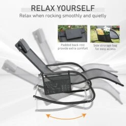 Outsunny Outdoor Rocking Chair, Chaise Lounge Pool Chair For Sun Tanning, Sunbathing, A Rocker With Side Pocket, Armrests & Pillow For Patio, Lawn, Beach, Black -Outsunny VWS06117e68d6a372