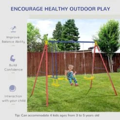 Outsunny Kids Metal Swing Set For Backyard, Heavy Duty A-Frame Swing Stand With 2 Seats, Glider And Adjustable Hanging Rope -Outsunny VYW12217e6c6a2bc4