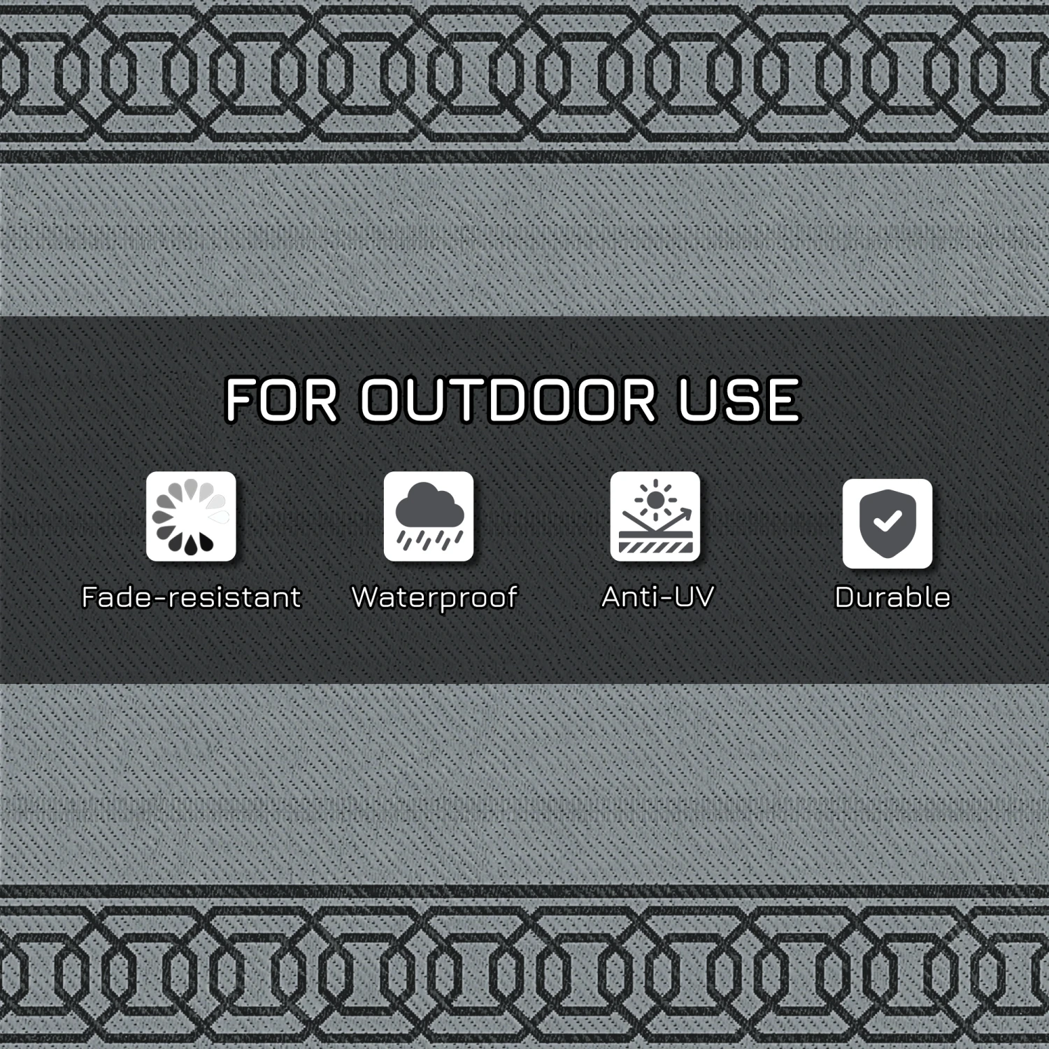 Outsunny Reversible Outdoor Rug Carpet, 9' X 12' Waterproof Plastic Straw Rug, Portable RV Camping Rugs With Carry Bag, Large Floor Mat For Backyard, Deck, Picnic, Beach, Black & Gray Border 5 Outsunny Reversible Outdoor Rug Carpet, 9' X 12' Waterproof Plastic Straw Rug, Portable RV Camping Rugs With Carry Bag, Large Floor Mat For Backyard, Deck, Picnic, Beach, Black & Gray Border - Image 5