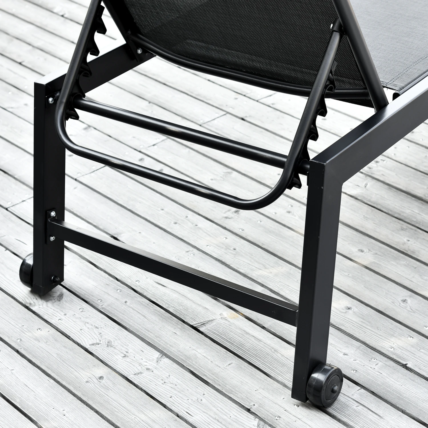 Outsunny Outdoor Lounge Chair, Patio Lounger With 5-Position Reclining Backrest And 2 Wheels For Poolside, Beach, Lawn, Black 9 Outsunny Outdoor Lounge Chair, Patio Lounger With 5-Position Reclining Backrest And 2 Wheels For Poolside, Beach, Lawn, Black - Image 9