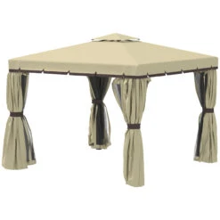 Outsunny 10' x 10' Patio Gazebo, Aluminum Frame Double Roof Outdoor Gazebo Canopy Shelter With Netting & Curtains, For Garden, Lawn, Backyard And Deck, Beige 16 Outsunny 10' x 10' Patio Gazebo, Aluminum Frame Double Roof Outdoor Gazebo Canopy Shelter With Netting & Curtains, For Garden, Lawn, Backyard And Deck, Beige -Outsunny Vdud4d17fae7c2f1f