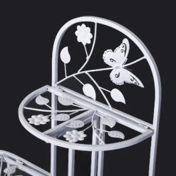 Outsunny 3' 3 Tier Metal Butterfly And Leaf Outdoor Potted Plant Stand - White -Outsunny Vfza1217e66fa8cd9
