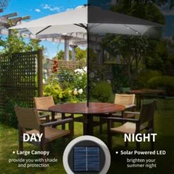 Outsunny 9' X 7' Patio Umbrella Outdoor Table Market Umbrella With Crank, Solar LED Lights, 45° Tilt, Push-Button Operation, For Deck, Backyard, Pool And Lawn, White -Outsunny Vg7a091815340c682