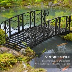 Outsunny 6' Metal Arch Backyard Garden Bridge With 660 Lbs. Weight Capacity, Safety Siderails, Vine Motifs, & Easy Assembly For Backyard Creek, Stream, Pond, Black -Outsunny VgGb10185be1a9834