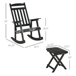 Outsunny 2 Pieces Wood Patio Bistro Set, Outdoor Rocking Chair Set With Armrests And High Back Rocking Chair And Portable Side Table, For Indoor, Outdoor, Patio, Backyard, Black -Outsunny Vk2c1717f2768d6a9