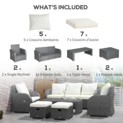 Outsunny 6-Piece Outdoor Rattan Patio Sectional Sofa Set With 3-Seat Couch, 2 Recliners, 2 Ottoman Footrests, & Coffee Table Conversation Set, Off-White 15 Outsunny 6-Piece Outdoor Rattan Patio Sectional Sofa Set With 3-Seat Couch, 2 Recliners, 2 Ottoman Footrests, & Coffee Table Conversation Set, Off-White -Outsunny Vo675617fae7c6a7a
