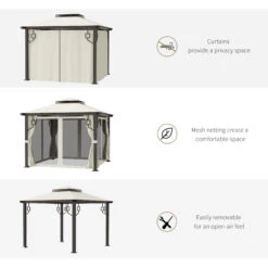 Outsunny 10' X 10' Patio Gazebo, Double Vented 2-Tier Roof, Privacy Curtains, Mesh Netting, Aluminum Frame With Steel Support, Outdoor Canopy Shelter, Cream White -Outsunny VpZb101801abc2da9