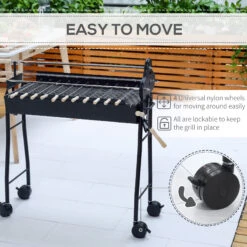 Outsunny 35" Charcoal BBQ Grill And Smoker Combo 2 In 1 Portable Rotisserie With Large/Small Skewers Included And 4 Wheels For Portability -Outsunny Vsqb1017fd44e3de3