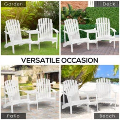 Outsunny Set Of 3 Wooden Adirondack Chairs, Outdoor Double Seat With Center Table And Umbrella Hole For Patio, Backyard, Deck, Fire Pit, White -Outsunny Vt175617f276913ec