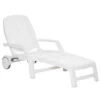 Outsunny Folding Chaise Lounge Chair On Wheels With Storage Box, Lightweight Plastic Sun Recliner With 5 Position Backrest For Beach & Pool, White