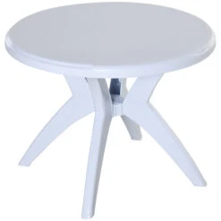 Outsunny Patio Dining Table With Umbrella Hole Round Outdoor Bistro Table For Garden Lawn Backyard, White