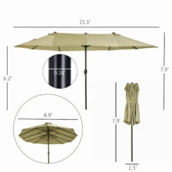 Outsunny Patio Umbrella 15ft Double-Sided Outdoor Market Extra Large Umbrella With Crank Handle For Deck, Lawn, Backyard And Pool, Tan -Outsunny Vulc1718320009119