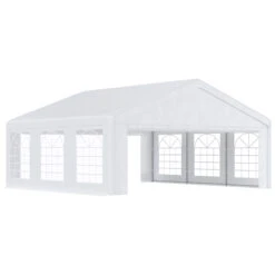 Outsunny 20' X 20' Heavy-duty Large Wedding Tent, Outdoor Carport Garage Party Tent, Patio Gazebo Canopy With Sidewall, White