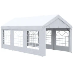 Outsunny 10' X 20' Party Tent & Carport, Large Outdoor Canopy Tent Portable Garage With Removable Sidewalls, 2 Doors And Windows, White Tents For Parties, Wedding, Events, BBQ