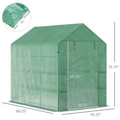 Outsunny 84.25" X 56.25" X 76.75" Walk-in Greenhouse, PE Cover, 3-Tier Shelves, Steel Frame Hot House, Roll-Up Zipper Door For Flowers, Vegetables, Saplings, Tropical Plants, Green -Outsunny W4765f17ed36953b8