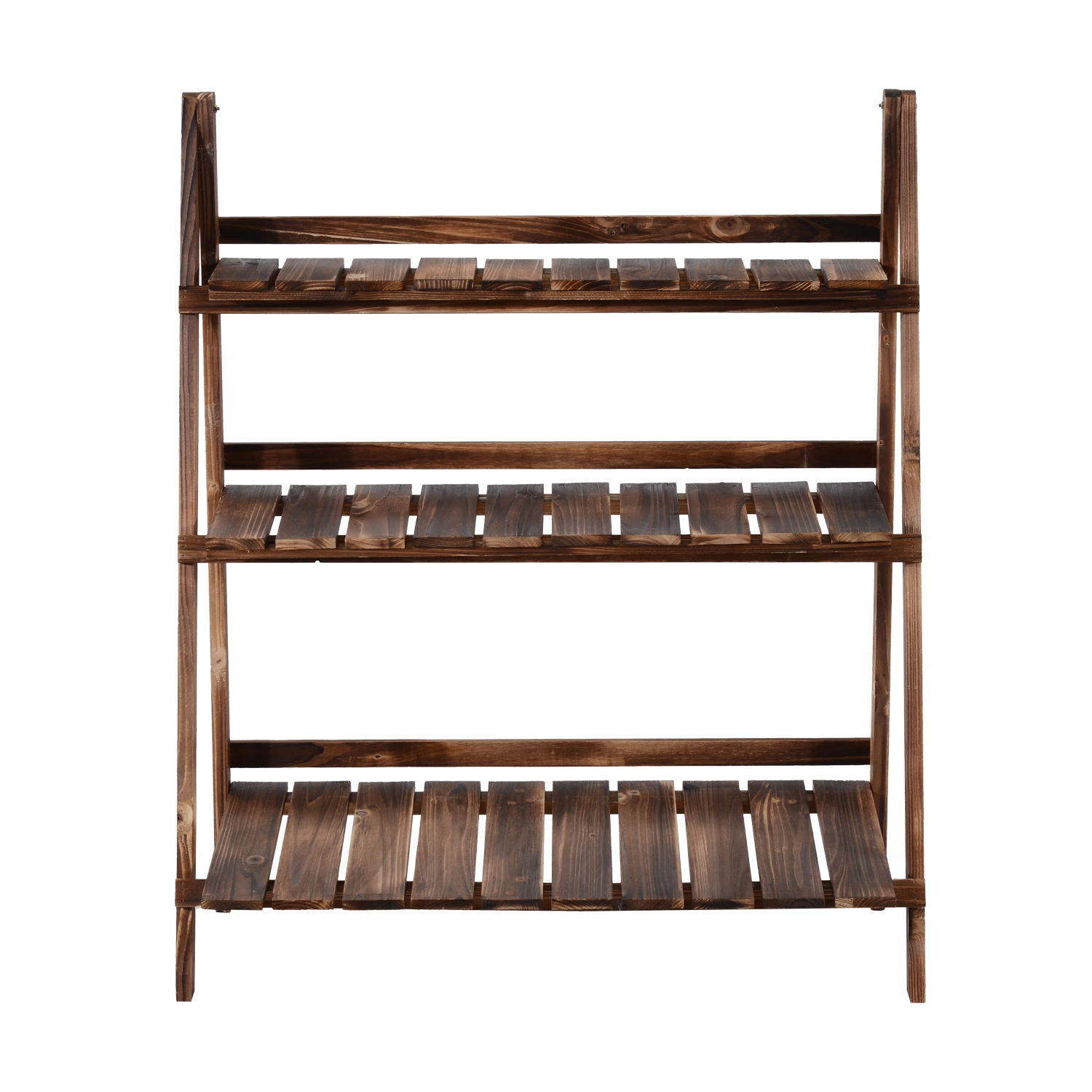 Outsunny 32'' Foldable Plant Stand, 3-Tier Wooden Flower Stand, Ladder Display Shelf With Slatted Bottom, For Garden Indoor Outdoor 5 Outsunny 32'' Foldable Plant Stand, 3-Tier Wooden Flower Stand, Ladder Display Shelf With Slatted Bottom, For Garden Indoor Outdoor - Image 5