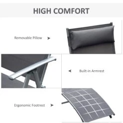 Outsunny Outdoor Folding Chaise Lounge Chair, Portable Lightweight Reclining Sun Lounger With 7-Position Adjustable Backrest & Pillow For Patio, Deck, And Poolside, Grey -Outsunny W8W88c18006e8593b
