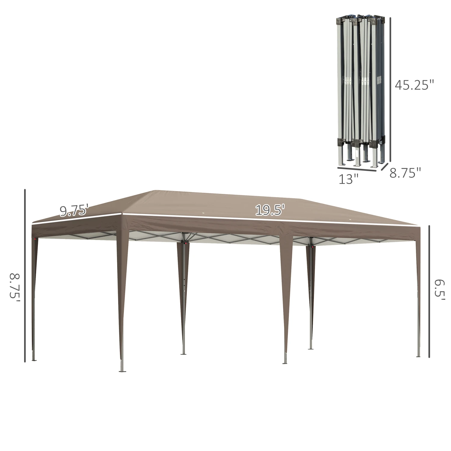 Outsunny 19' X 10' Outdoor Gazebo Pop Up Canopy Party Tent With Carrying Bag, Coffee 3 Outsunny 19' X 10' Outdoor Gazebo Pop Up Canopy Party Tent With Carrying Bag, Coffee - Image 3