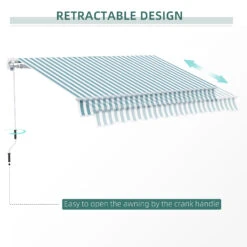 Outsunny 12' X 10' Retractable Awning Patio Awnings Sun Shade Shelter With Manual Crank Handle, 280g/m² UV & Water-Resistant Fabric And Aluminum Frame For Deck, Balcony, Yard, Green And White -Outsunny WCWdf81831c23a63a