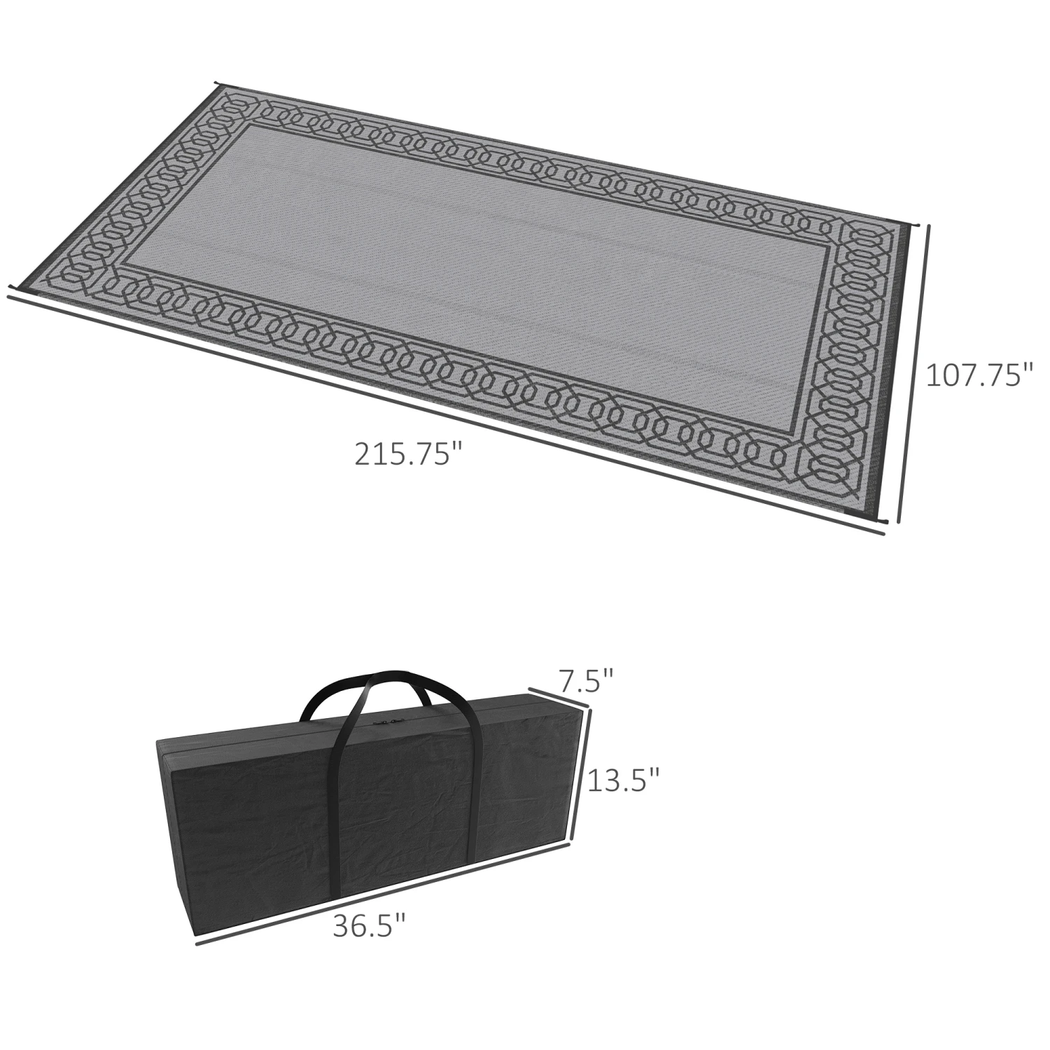 Outsunny Reversible Outdoor Rug Carpet, 9' X 18' Waterproof Plastic Straw Rug, Portable RV Camping Rugs With Carry Bag, Large Floor Mat For Backyard, Deck, Picnic, Beach, Black & Gray Border 3 Outsunny Reversible Outdoor Rug Carpet, 9' X 18' Waterproof Plastic Straw Rug, Portable RV Camping Rugs With Carry Bag, Large Floor Mat For Backyard, Deck, Picnic, Beach, Black & Gray Border - Image 3