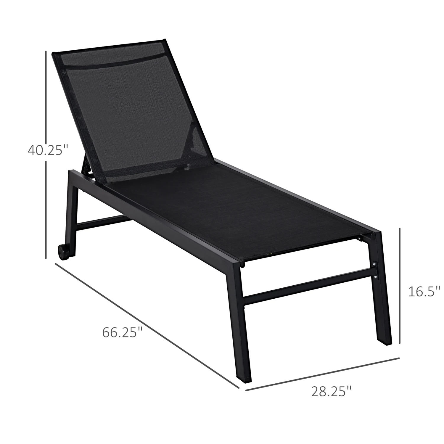 Outsunny Outdoor Lounge Chair, Patio Lounger With 5-Position Reclining Backrest And 2 Wheels For Poolside, Beach, Lawn, Black 3 Outsunny Outdoor Lounge Chair, Patio Lounger With 5-Position Reclining Backrest And 2 Wheels For Poolside, Beach, Lawn, Black - Image 3