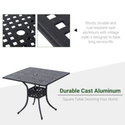 Outsunny 36" Square Patio Table With 2" Dia Umbrella Hole, Cast Aluminum Outdoor Dining Table, Outdoor Bistro Table For Garden, Backyard, Porch, Black 12 Outsunny 36" Square Patio Table With 2" Dia Umbrella Hole, Cast Aluminum Outdoor Dining Table, Outdoor Bistro Table For Garden, Backyard, Porch, Black -Outsunny WN9a09187467810ec