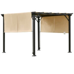 Outsunny 10' X 10' Outdoor Patio Gazebo Pergola With Retractable Canopy Roof, Steel Frame With Stakes & Unique Design -Outsunny WNI93817e6ac50452