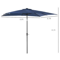 Outsunny 9' X 7' Patio Umbrella Outdoor Table Market Umbrella With Crank, Solar LED Lights, 45° Tilt, Push-Button Operation, For Deck, Backyard, Pool And Lawn, Blue -Outsunny WNac171815340c713